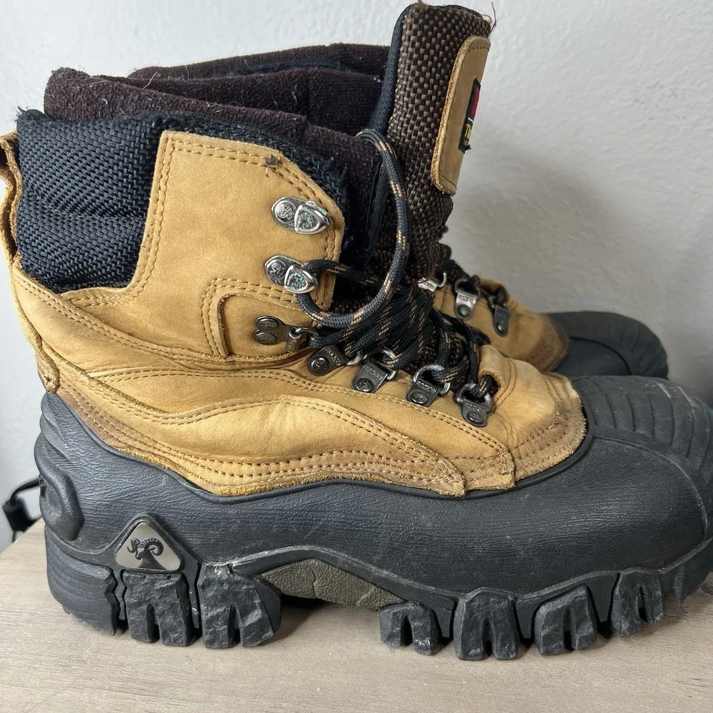 Vtg Rocky Men's 8 Leather 600g Thinsulate Winter Snow Boots Tan‎ Black 7915